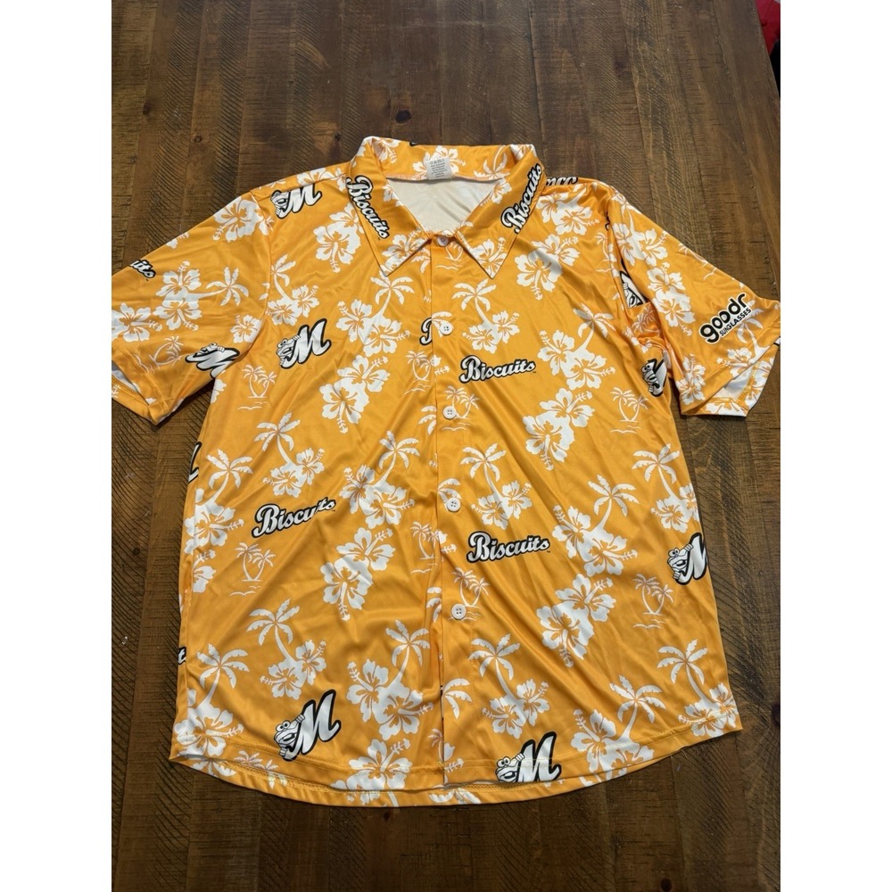 Montgomery Biscuits Hawaiian Shirt Mens L Orange Floral Minor League Baseball